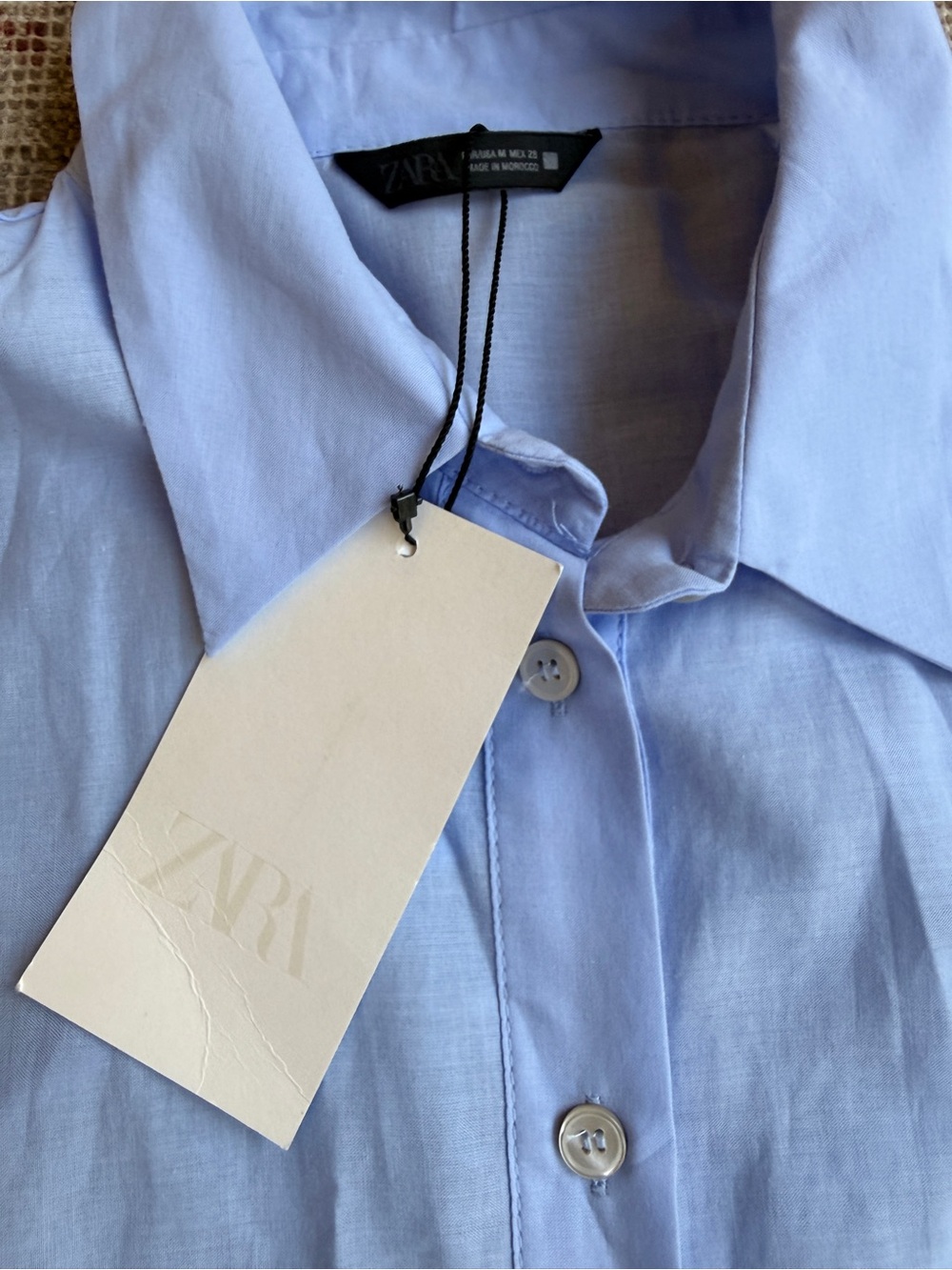 Zara Light Blue Button-Down Shirt with White Eyelet Trim
